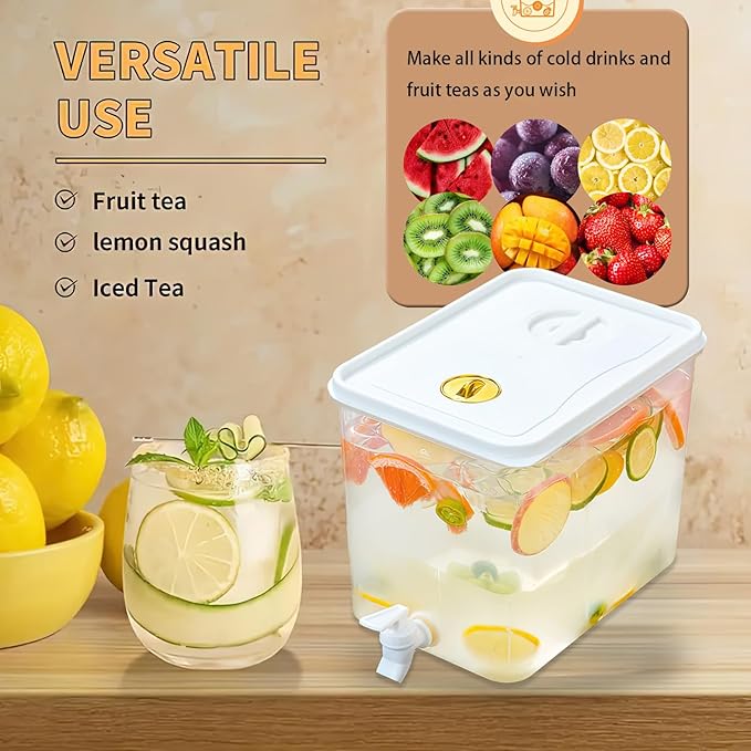 Beverage Drink Dispenser for Fridge, Plastic Beverage Dispenser with Spigot，Juice Container Sealed with Filter Screen，Cold Hot Drink Jug for Christmas Party Supplies (4PCS 2 Gallon)