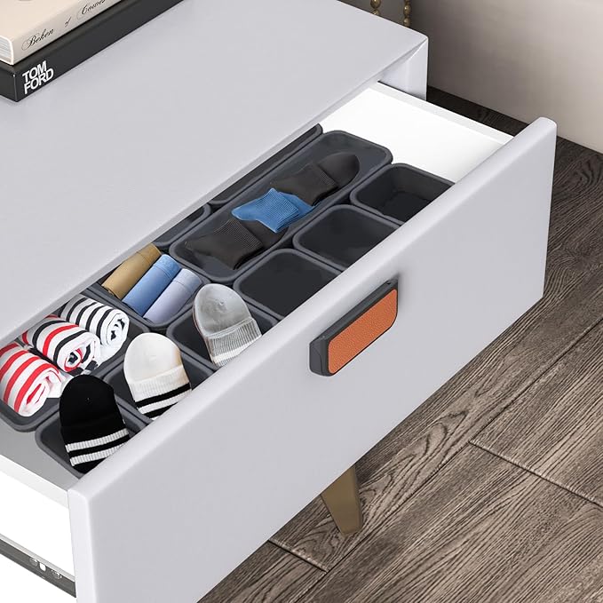 64Pcs Interlocking Desk Drawer Organizer Tray, 3 Sizes Desk Drawer Organizer, Plastic Grey Interlocking Junk Drawer Organizers for Cosmetics, Office and Bathroom