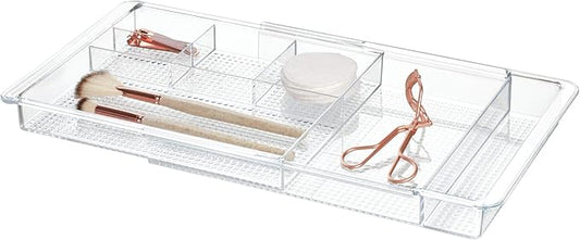iDesign Expandable Vanity Drawer Organizer, The Clarity Collection – 11.25” to 18.5”, Clear (Pack of 6)