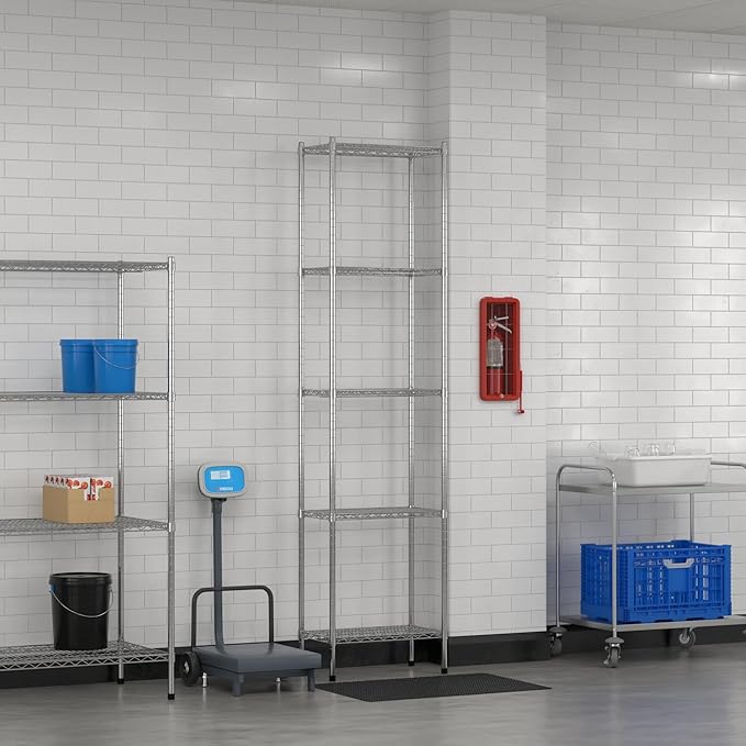 Commercial NSF Listed Chrome Stationary Wire Shelving Kit 14" x 24" x 96", with 5 Shelves Perfect for Warehouse, Walk-in Refrigerator, Freezer, Grocery Store, Restaurant, Dishroom