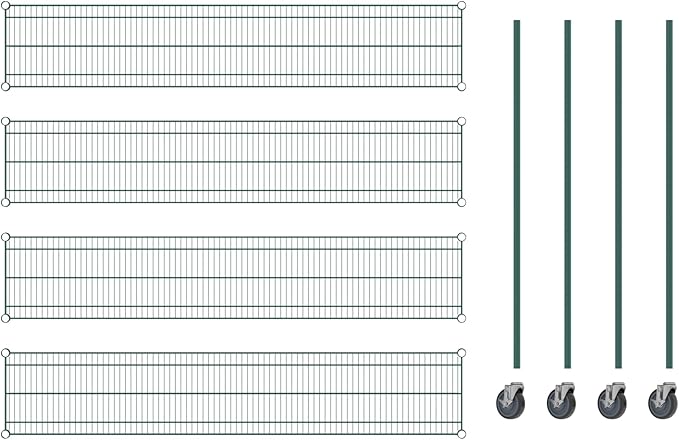 Commercial NSF Listed Green Epoxy Mobile Wire Shelving Kit 14" x 72" x 60", with 4 Shelves Perfect for Warehouse, Walk-in Refrigerator, Freezer, Grocery Store, Restaurant, Dishroom