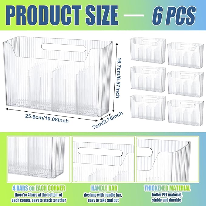 6 Pack Plastic Adhesive Mount Cabinet Door Organizer Bins Clear Wall Mounted Storage Organization Container Makeup Shelves Hanging Basket for Kitchen, Bathroom, Pantry, Space Saving Holder
