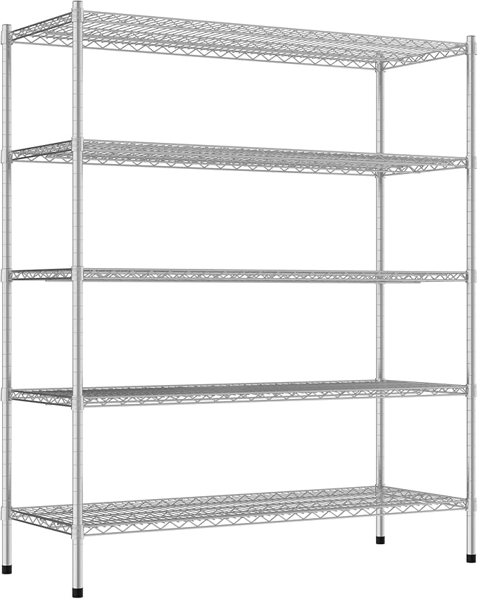Commercial NSF Listed Chrome Stationary Wire Shelving Kit 21" x 54" x 64", with 5 Shelves Perfect for Warehouse, Walk-in Refrigerator, Freezer, Grocery Store, Restaurant, Dishroom