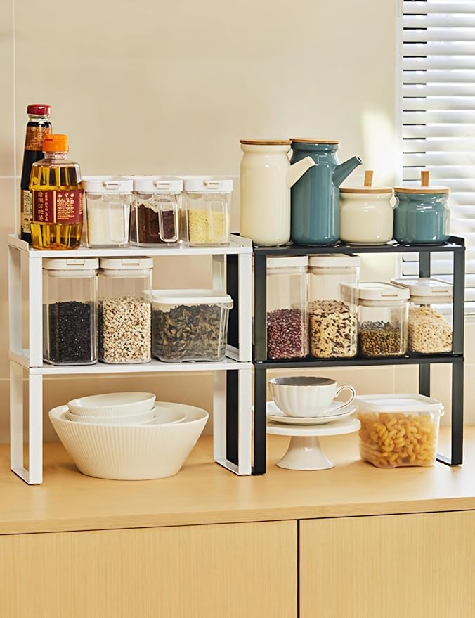 2 Pack Metal Storage Shelves Countertop Organizers, Shelf Risers, Stackable,Spice Rack