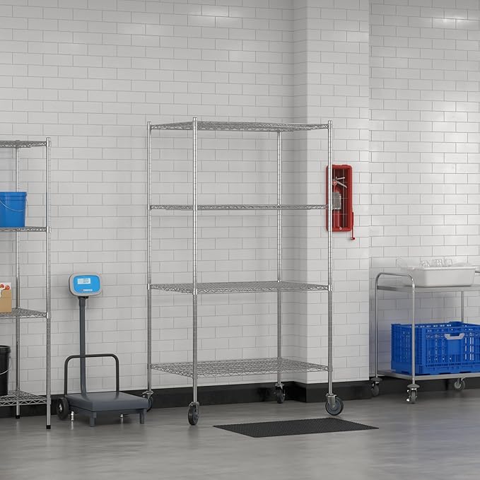 Commercial NSF Listed Chrome Mobile Wire Shelving Kit 30" x 42" x 80", with 4 Shelves Perfect for Warehouse, Walk-in Refrigerator, Freezer, Grocery Store, Restaurant, Dishroom