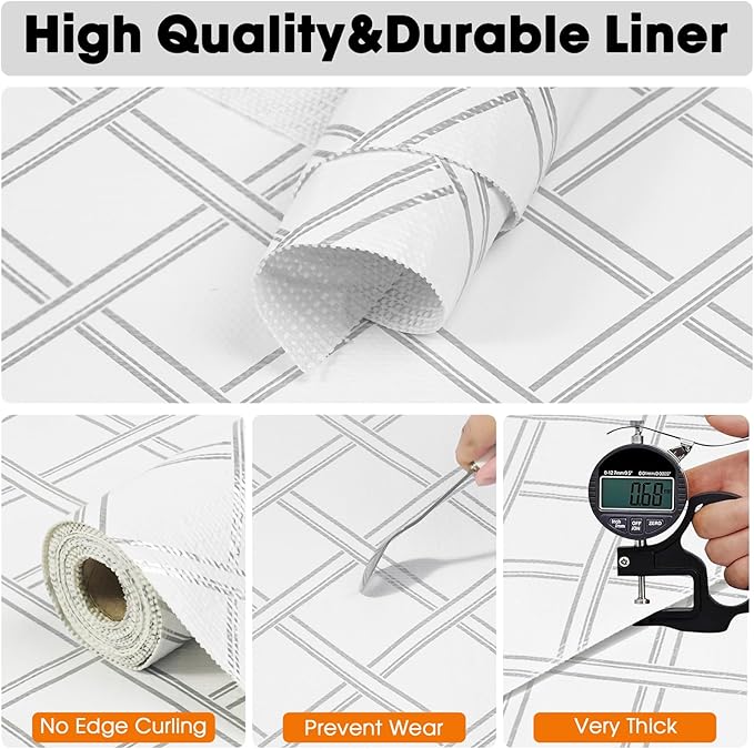 Gopas Drawer and Shelf Liner for Kitchen Cabinets Non-Adhesive, Non-Slip Cabinet Liner Shelf Paper Strong Grip Waterproof Easy to Clean for Kitchen Shelves Cupboard,Silver Geometric,12IN X 30FT