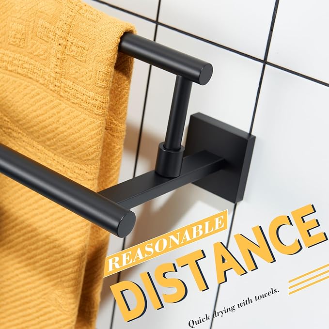KOKOSIRI Bathroom Towel Bars 24-Inch Double Towel Rails Matte Black Towel Holder for Kitchen Garage Wall Mount Stainless Steel B5009BK-L24