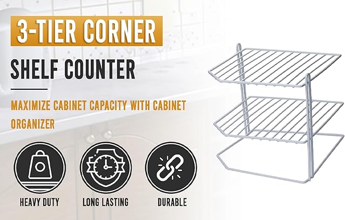 YBM Home 2215vc Ybmhomes 3 Tier Corner Helper Shelf, 9" D x 9" W x 8" H, White