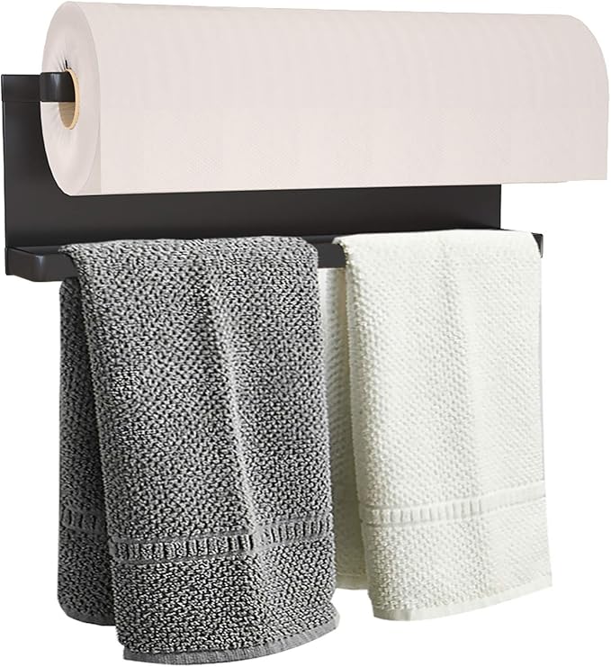 Magnetic Paper Towel Holder for Refrigerator, Kitchen Towel Bar Magnetic Paper Rack Multi Function Made of Iron,Used for Kitchen,Bathroom,Toilet, Drill Free (Black, Medium)