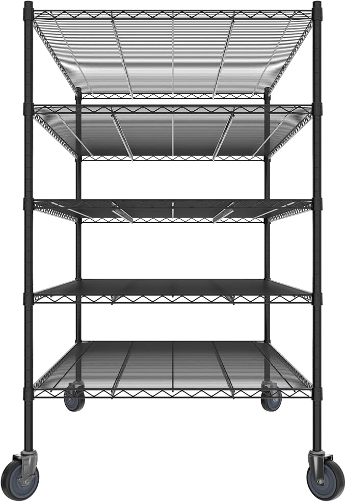 Commercial NSF Listed Black Epoxy Mobile Wire Shelving Kit 36" x 60" x 60", with 5 Shelves Perfect for Warehouse, Walk-in Refrigerator, Freezer, Grocery Store, Restaurant, Dishroom