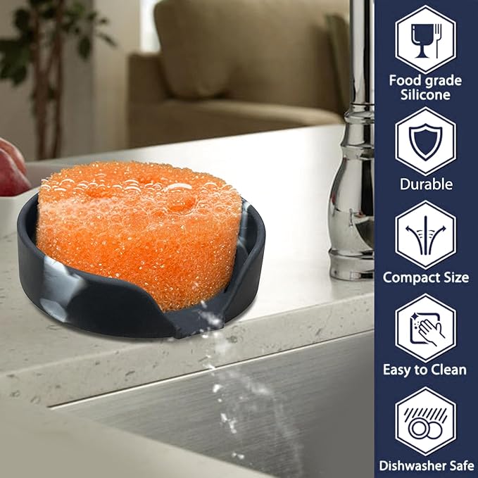 Sponge Holder for Scrub Daddy with Suction Cups and Drain Spout Kitchen Sink Caddy Organizer, Soap Dishes Holder Accessories Rack, Dishwasher Safe - 4.7"x4.7", Marble