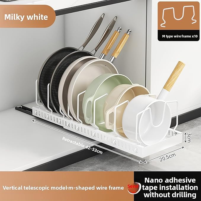 pull out pots and pans organizer under cabinet,pot lid organizers inside cabinet holders for kitchen,Horizontal and vertical pulling modes,lid rack for pot lids (White vertical)