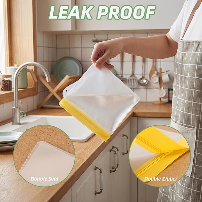 RLAVBL 12 Pack Reusable Freezer Bags, Leakproof Food Storage Bags for Vegetable, Liquid, Snack, Meat, Sandwich - 3 Gallon 4 Sandwich 5 Snack Bags