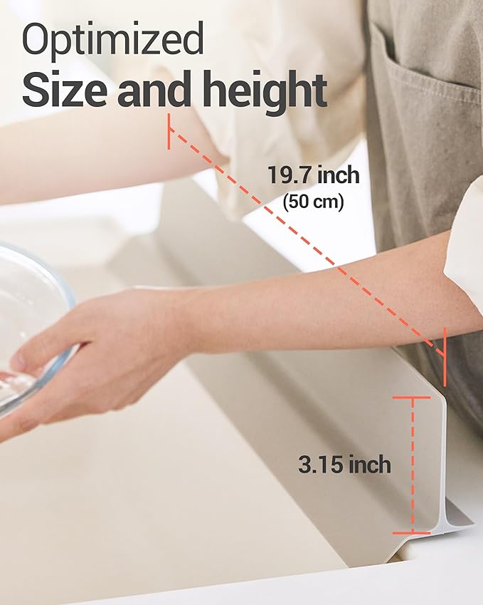 19.7 inches 100% Premium Silicone Kitchen Sink Splash Guard - Non Slip Strong Suction, Durable, and Easy-to-Clean Splash Protector for Mess-Free Cooking and Dishwashing (Deep Gray)