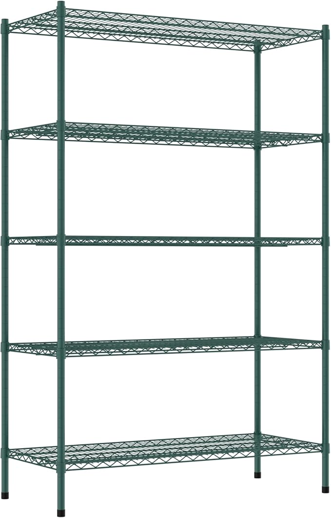 Commercial NSF Listed Green Epoxy Stationary Wire Shelving Kit 21" x 48" x 74", with 5 Shelves Perfect for Warehouse, Walk-in Refrigerator, Freezer, Grocery Store, Restaurant, Dishroom