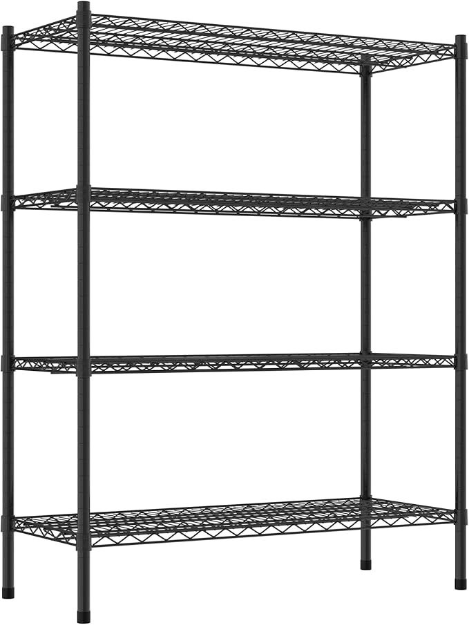 Commercial NSF Listed Black Epoxy Stationary Wire Shelving Kit 18" x 42" x 54", with 4 Shelves Perfect for Warehouse, Walk-in Refrigerator, Freezer, Grocery Store, Restaurant, Dishroom