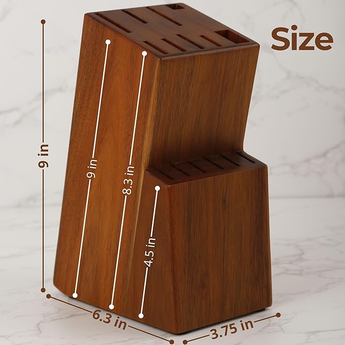 Kitchen knife holder elegant & sturdy (15 slots). Universal knife block with slots for knives, scissor and sharpenner. Knife Block without Knives. Kitchen knife holders for counter top. (Acacia)