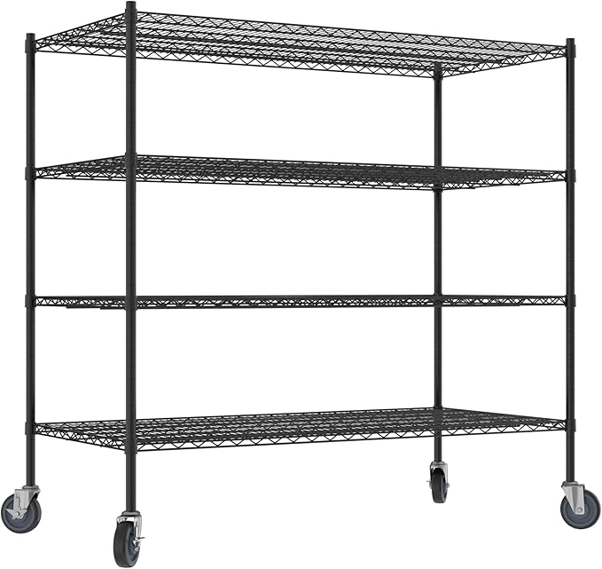 Commercial NSF Listed Black Epoxy Mobile Wire Shelving Kit 30" x 60" x 60", with 4 Shelves Perfect for Warehouse, Walk-in Refrigerator, Freezer, Grocery Store, Restaurant, Dishroom