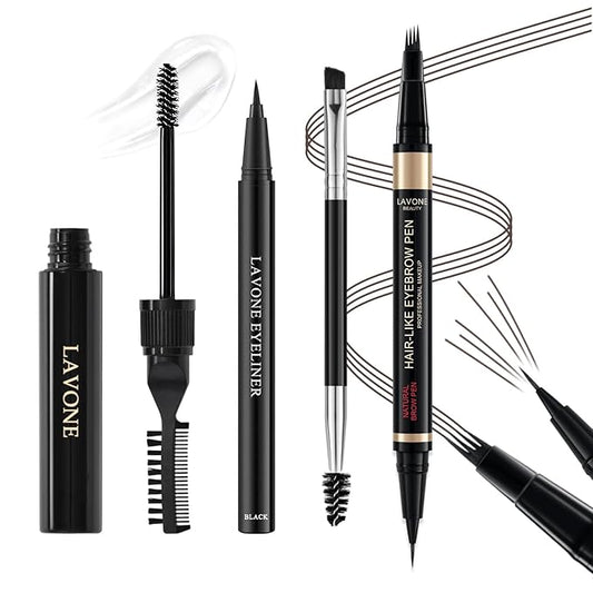 Microblading Eyebrow Pen Kit - Waterproof Brow Makeup Set with Eyebrow Pencil, Eyebrow Gel Clear, Eyeliner, Dual-ended Eyebrow Brush, Natural Looking Brows with Long-Lasting All-Day Hold -Medium Brown