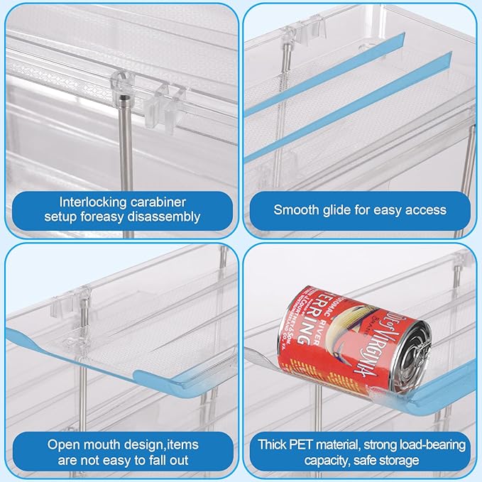 cjc Can Organizer for Pantry - 3 Sets 5 Tiers Pantry Organizer, Automatic Scrolling Can Holders for Effortless Pantry Storage-Holds 60 Cans/Clear