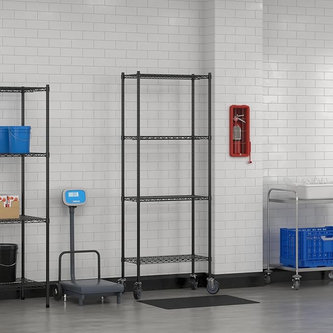 Commercial NSF Listed Black Epoxy Mobile Wire Shelving Kit 14" x 30" x 80", with 4 Shelves Perfect for Warehouse, Walk-in Refrigerator, Freezer, Grocery Store, Restaurant, Dishroom