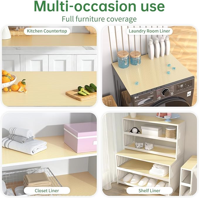 Shelf and Drawer Liner for Kitchen Cabinet, Non-Adhesive 12in x 240in Waterproof Durable Thickened EVA Material Easy-to-Cut Contact Paper Non Slip Mat for Refrigerator, Cupboard, Dresser