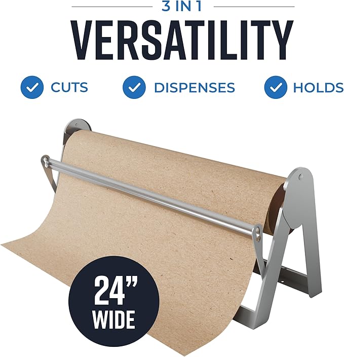 Bryco Goods - 24 Inches Roll Dispenser and Cutter Made of Heavy-Duty Steel Frame & Sharp Blade. Wall Mountable & Tabletop. Ideal for Kraft, Freezer, Packing & Butcher Paper - Up to 1000ft Rolls