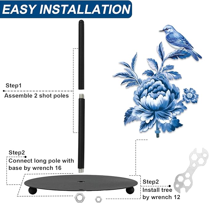 JarThenaAMCS Chinoiserie FreeStanding Paper Towel Holder Vintage Blue Floral Bird Kitchen Decor Accessories Large Metal Towel Holder Stand for Farmhouse Home Party Bathroom Countertop