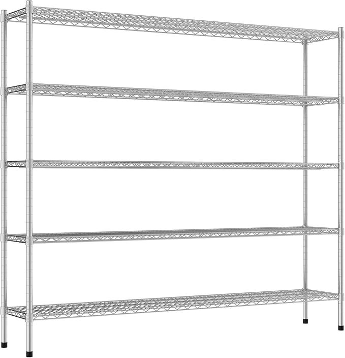 Commercial NSF Listed Chrome Stationary Wire Shelving Kit 14" x 72" x 64", with 5 Shelves Perfect for Warehouse, Walk-in Refrigerator, Freezer, Grocery Store, Restaurant, Dishroom