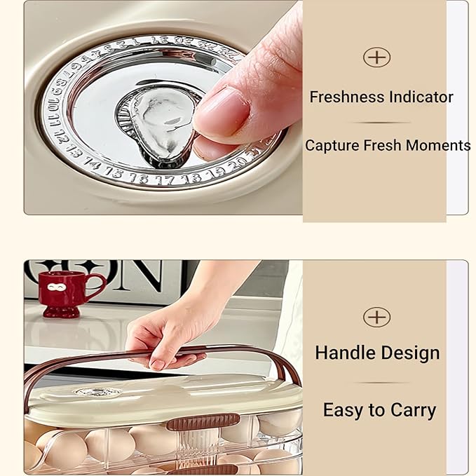 Egg Holder for Fridge: Automatic Rolling Egg Container Egg Dispenser Egg Storage Organizer for Refrigerator with Handle and Freshness Indicator (Double Layer)