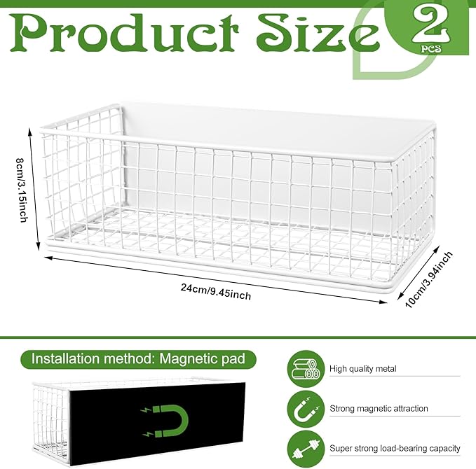 ONESIXEC 2 Pack Magnetic Basket Organizer Magnetic Baskets for Refrigerator Magnetic Storage Bin Baskets Magnetic Shelf Baskets for Home Kitchen Fridge Pantry Office Holds