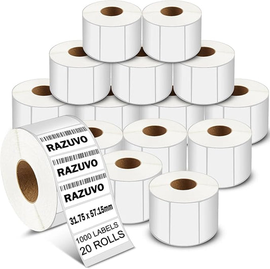 2 1/4" x1 1/4" Direct Thermal Labels for UPC Barcodes, Perforated Address Labels, Thermal Paper Self-Adhesive Label Stickers Tape Printers-20 Rolls, 1000/Roll