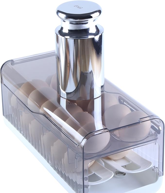 Sansam Egg Holder for Fridge, Automatic Rolling Egg Organizer for Refrigerator, Plastic Egg Container & Tray, Stackable Dispenser and Storage Bin with Sturdy Lid to Saving Space (Clear)