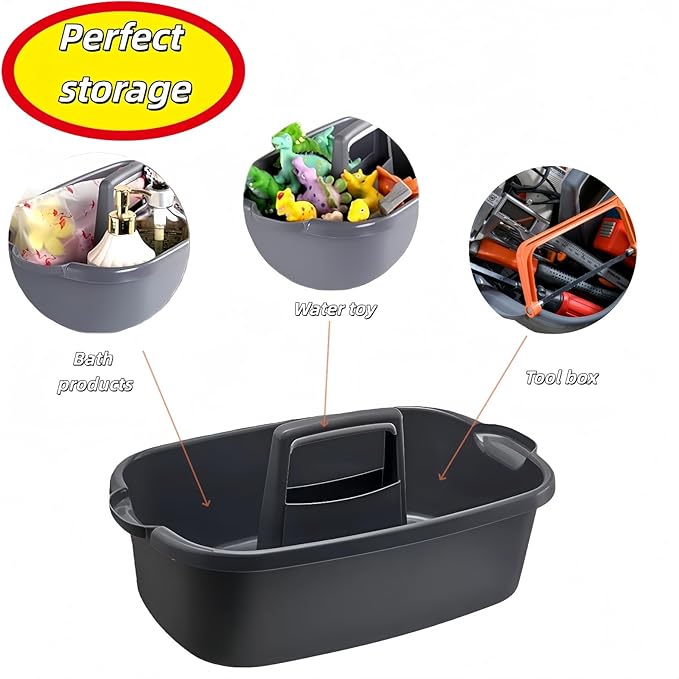 QLYMTZ 2 Pack Large Cleaning Caddy Portable Shower Basket Supply Organizer with Handle,Plastic Bucket Tool Storage,for Bathroom,Bedroom,Kitchen,Under Sink Storage (Grey)