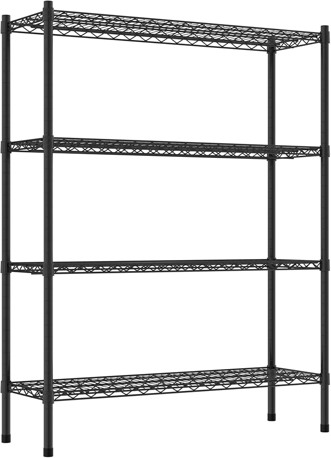 Commercial NSF Listed Black Epoxy Stationary Wire Shelving Kit 14" x 42" x 54", with 4 Shelves Perfect for Warehouse, Walk-in Refrigerator, Freezer, Grocery Store, Restaurant, Dishroom