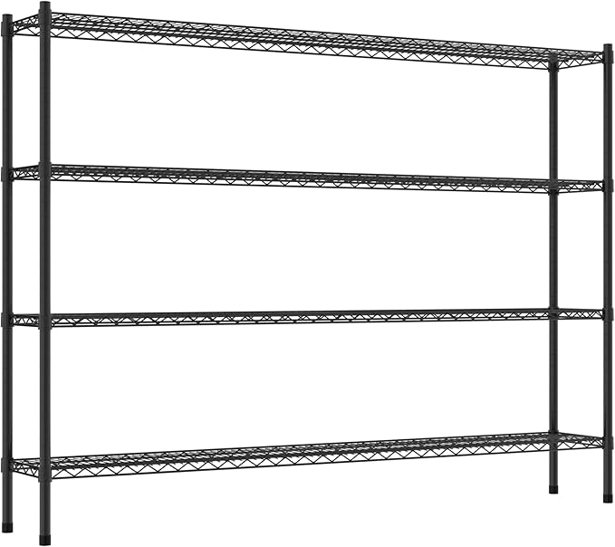 Commercial NSF Listed Black Epoxy Stationary Wire Shelving Kit 12" x 72" x 54", with 4 Shelves Perfect for Warehouse, Walk-in Refrigerator, Freezer, Grocery Store, Restaurant, Dishroom