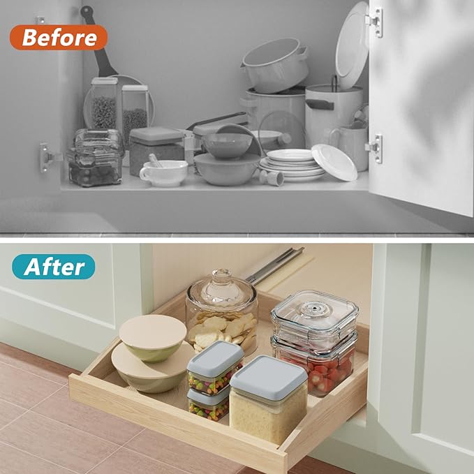 ROOMTEC Pull Out Cabinet Organizer with Soft Close, 19-1/2" W x 21" D, Pull Out Cabinet Drawer for Kitchen cabinets, Pull Out Cabinet Shelf, Finished, Bottom Assembly