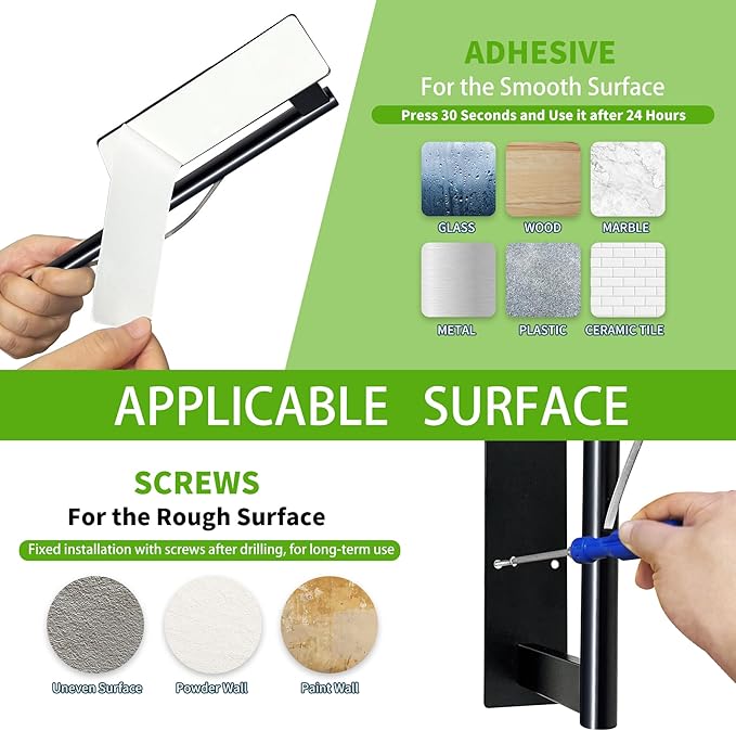 Paper Towel Holder Under Cabinet, Single Hand Operable Tearing Off Paper Towels with Damping Effect, Both Available in Adhesive and Screws, Stainless Steel (Black)