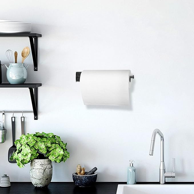 Kitchen Magnetic Stainless Steel Paper Towel Holder for Refrigerator, Grill, Toolbox (Magnetic-30cm-Black-B)