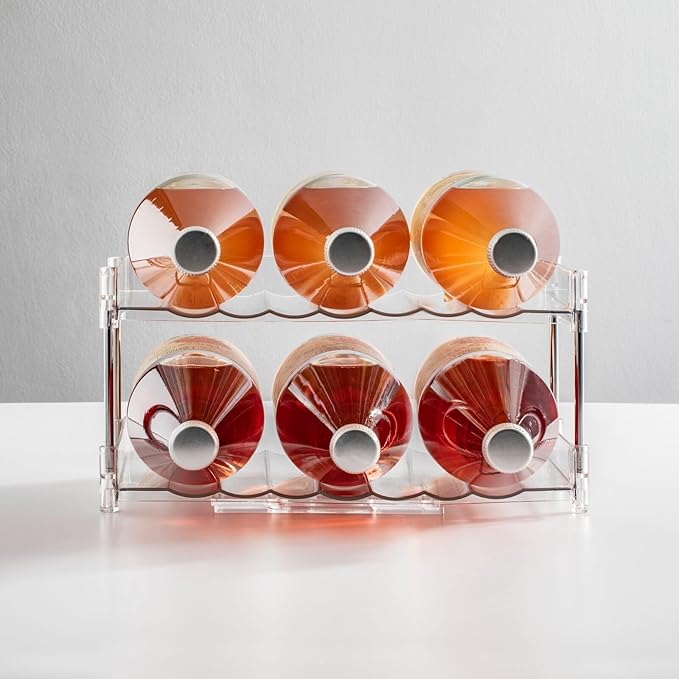 mDesign Free-Standing Stackable 2-Tier Bottle Holder, 8 Small Bottles or 6 Large Bottles of Water, Wine - Drink Organizer Shelf for Kitchen Countertop, Cabinet, Pantry, Fridge, Freezer, Clear/Polished