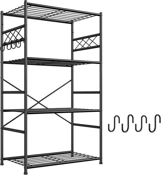 Storage Shelves 4 Tier Shelf Organizer,Metaling Shelving with Hooks,Heavy Duty Garage Shelves Unit with Leveling Feet,Wire Shelving for Pantry,Kitchen and Closet,23.6" W x 13.8" D x 60.4" H