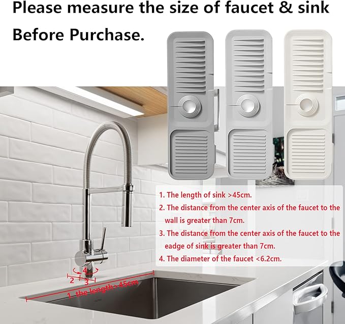MOODKEY Kitchen Sink Splash Guard Sponge Holder - Silicone Faucet Drip Catcher Tray - Sink Protector - Fits Faucet Tube within 2.5" (Dark Grey, 17.7")