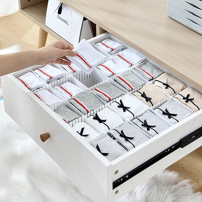 20PCS DIY Plastic Grid Drawer Dividers, Large Adjustable Drawer Storage Organizer (38cmx11cm) for Clutter Kitchen Cutlery Dresser Makeup Tools Socks Can Help Tidy Office Desk Clinic Bedroom