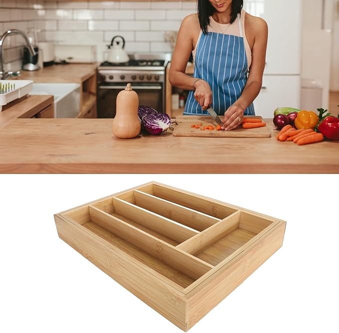 Kitchen Silverware Organizer Expandable for Cutlery and Utensils, Adjustable Wood Utensil Storage Cutlery Tray for Drawers, Kitchen Drawer Organizer Utensil Holder Makeup Organizer with(7 Slots A)