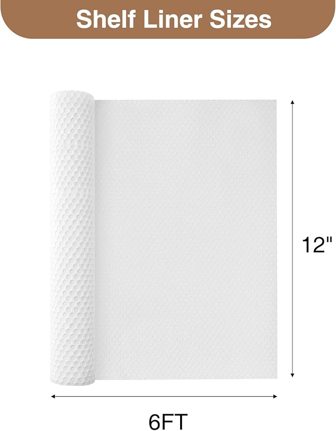 Shelf Liners, 12'' X 6ft Kitchen Drawer Mats, Non-Slip & Non-Adhesive EVA Cabinet Liner Shelf Paper for Dresser Pantry Bathroom Cabinet Lining Refrigerator Liner (Clear Dot)