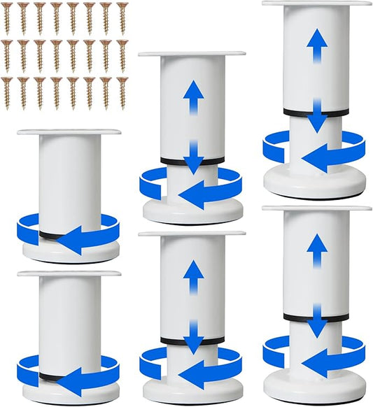 6 Pcs Adjustable Height Furniture Support Legs [with Screws] 3.15-4.72 inch, Metal Heavy Duty Furniture Replacement Legs for Chair/Bed/Sofa/Cabinet/Couch/Dresser/Bed/Table (White)