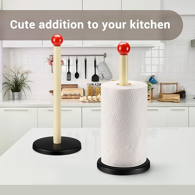 Paper Towel Holder, Cute Wooden Red Ball Kitchen Roll Stand Organizer Countertop Free Standing, Spray Paint Black White Holder, Housewarming Gift New Home