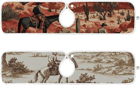 2 PCS Kitchen Sink Splash Guard 23.6 Inch Faucet Mat for Kitchen Sink Bathroom Sink Faucet Absorbing Drip Drain Mat Pad Microfiber Soft Washable Brown Red Cowboys Horses Cactus Desert