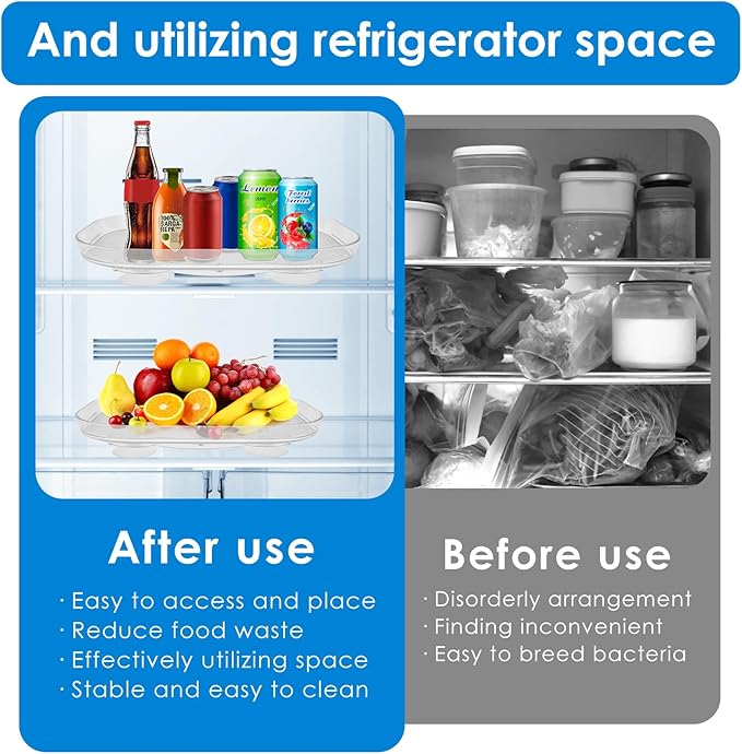 Lazy Susan Turntable Organizer for Refrigerator 360 Degree Rotating Storage Rack Clear Rectangular Turntable Storage Tray Rotating Spice Rack for Kitchen Cabinet Countertop Pantry