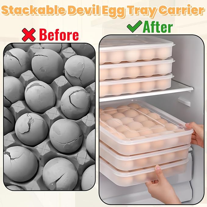 3 Pack Deviled Egg Containers with Lid, 90 Slot Plastic Egg Holder for Refrigerator, Clear Storage Egg Carrier Tray Stackable Egg Dispense for Party, Easter, Travel, Camping